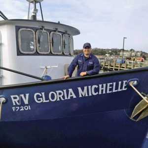 Gloria Michelle captain, LTJG Douglas Pawlishen, aboard his vessel at the Yank Marine shipyard in Tuckahoe, NJ. (LTJG Douglas Pawlishen/NEFSC photo)